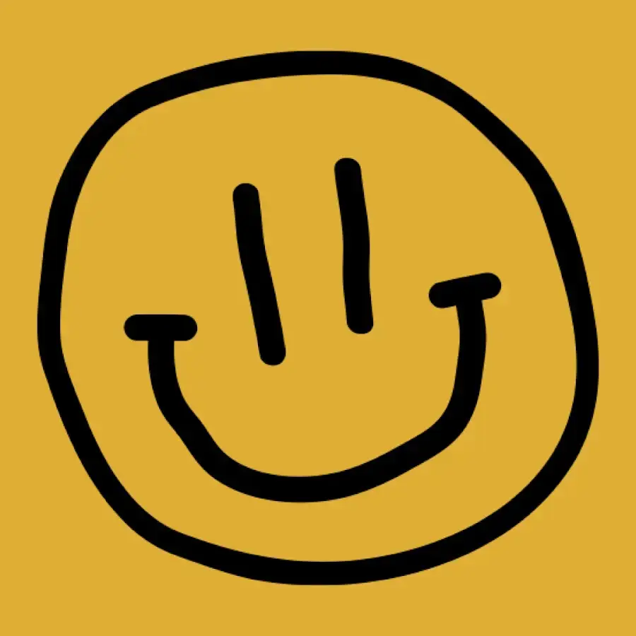 A simple black smiley face drawn on a yellow background.